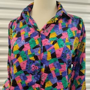 All Hours | VTG Geometric Print Button Down Long Sleeve Shirt Women's Medium